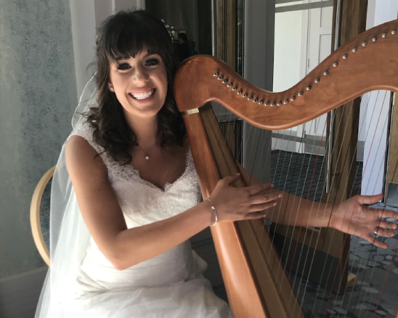 Bride photographed at harp